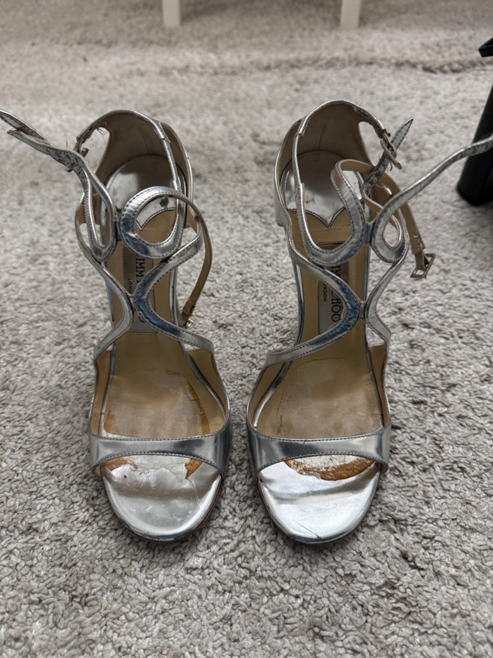 Jimmy Choo Silver Metallic Strappy Sandals Size 37.5